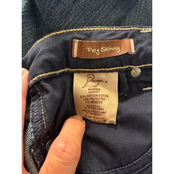 PAIGE Peg Skinny Jeans size 28 waist blue denim stretch - Picture 6 of 6